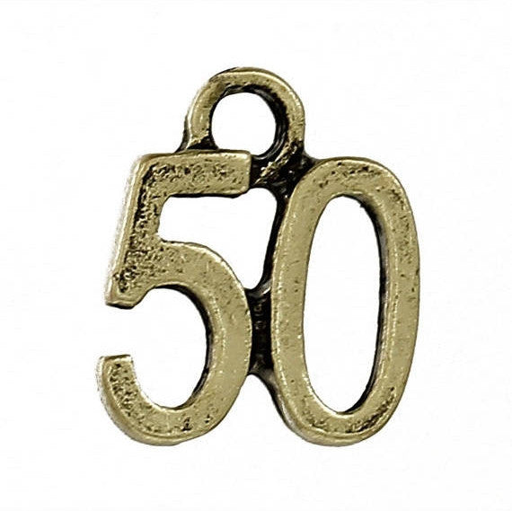 6 Bronze Plated Number 50 (Fifty) Charms, 12mm, about 1/2" chb0444