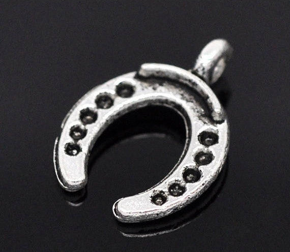 6 Small Silver Metal HORSESHOE CHARMS   chs0788