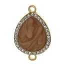 5 PEACH Teardrop Connector Links, Charm Pendants, gold plated, swirl enamel with rhinestones, 1.25" long chg0327