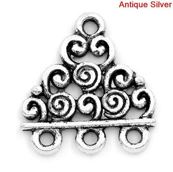 10 Silver Tone Three to One Swirled Connector Charms, findings for multi-strand . 18mm x 17mm chs1982