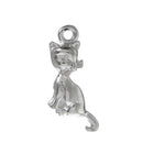 10 SITTING CAT charm pendants, bright silver metal, 3D design, 24x11mm, chs2396