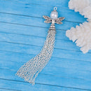 2 Silver Tone ANGEL CHAIN Tassel Pendant Charms, pearl wings, about 3-3/8" long chs2454