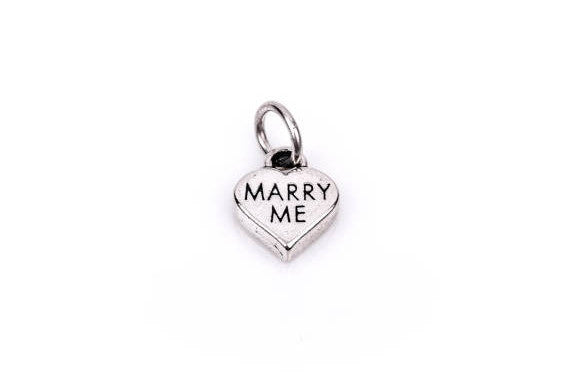 Carved MARRY ME Heart Sterling Silver Charm Pendant,  pms0056
