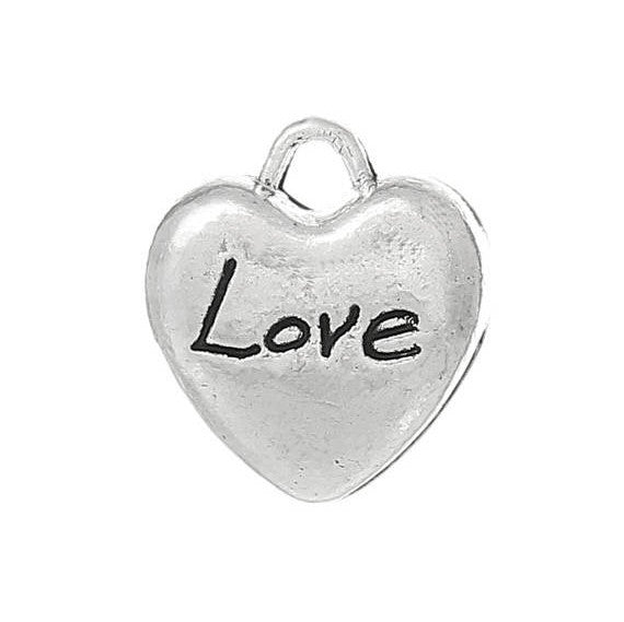10 Silver Metal Stamped Word LOVE Heart Tag Charm Pendants chs0473