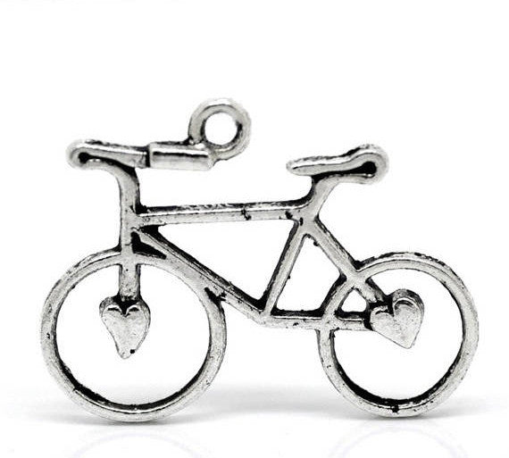 10 Large Antique Silver Tone Metal Pewter BICYCLE Cycling Bike Charm Pendants chs1423