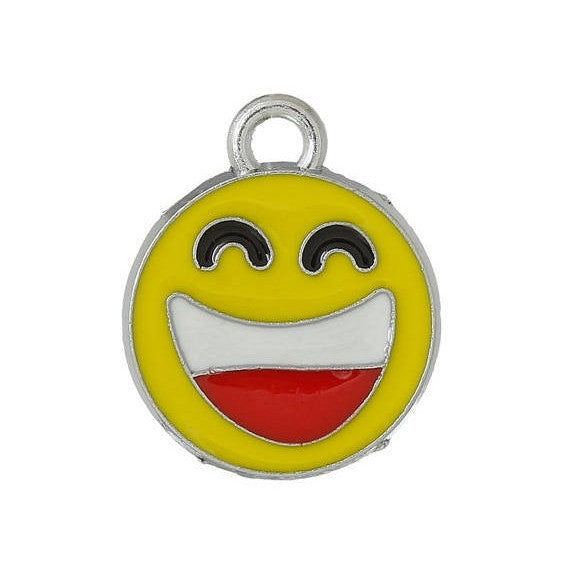 5 Silver Tone YELLOW Enamel LAUGHING Smiley Face Charm Pendants  che0398