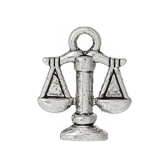 10 Antique Silver LIBRA ZODIAC Justice Scales Charm Pendants  chs1365