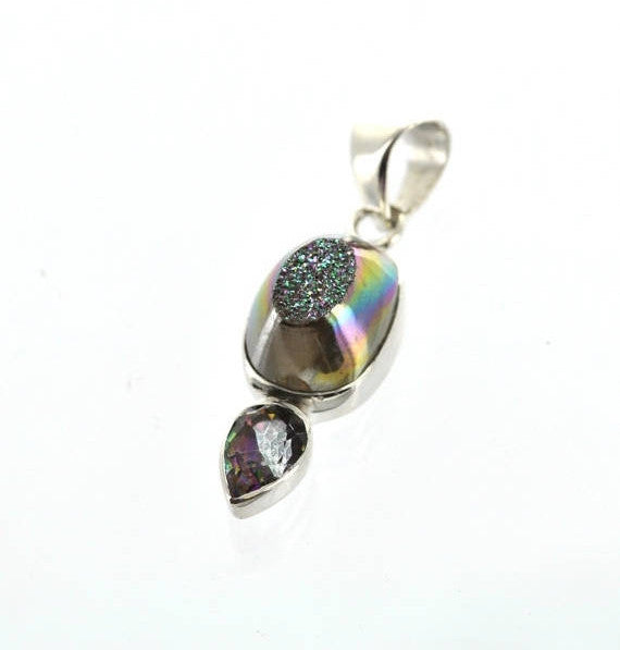 Luxury Sterling Silver Gemstone Pendant, TITANIUM DRUZY, Mystic Quartz Crystal, custom bezel set pms0370