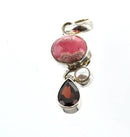 Luxury Sterling Silver Gemstone Pendant, RHODOCHROSITE, GARNET, Pearl, custom bezel set pms0369
