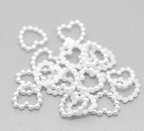 500 pieces WHITE Acrylic Pearl Heart Embellishments 11x11mm bac0299