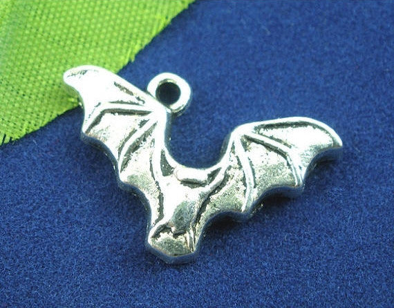 10 Silver Tone Metal FLYING BAT Charms or Pendants for Halloween   chs1256