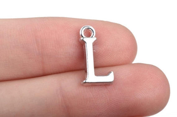 8 Letter L Alphabet Charms Silver Plated Monogram, 15mm, chs2590