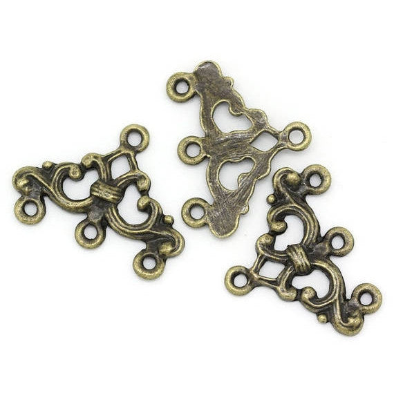 10 Antique Bronze Three to One Connector Charms Findings for multi-strand . 22mm x 18mm . chb0231