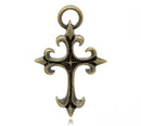 2 Large Antique Bronze Metal GOTHIC CROSS Pendants. Chb0114
