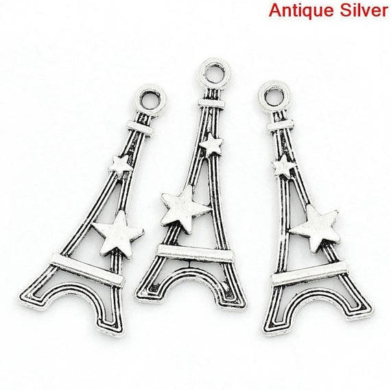 10 Silver Tone Paris EIFFEL TOWER Charm Pendants chs1174