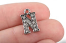 4 Letter N Monogram Initial Letter Charms, Rhinestones embedded in silver metal, 15mm (5/8"), chs2638