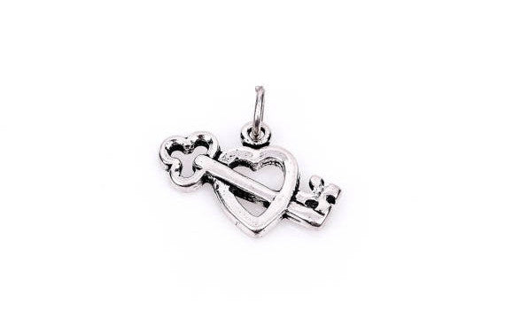 Open HEART and KEY Sterling Silver Charm Pendant,  pms0182