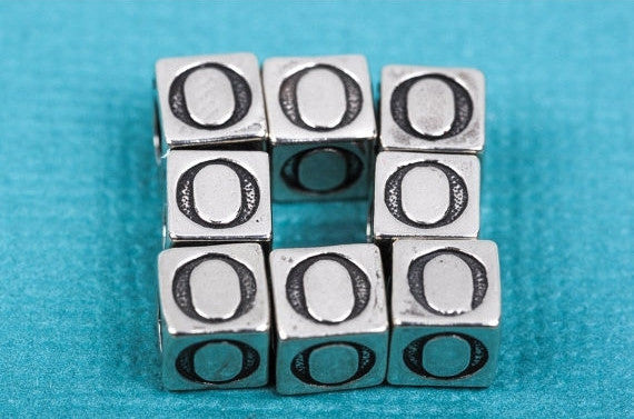 Alphabet LETTER O Sterling Silver Alphabet Block Bead, Square Cube, 5.5mm, pms0291