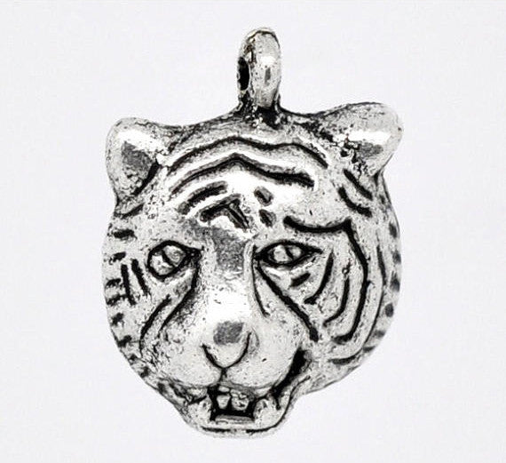 50 bulk package Silver Metal TIGER MASCOT School Team Charms or Pendants .  18x13mm  chs0730b