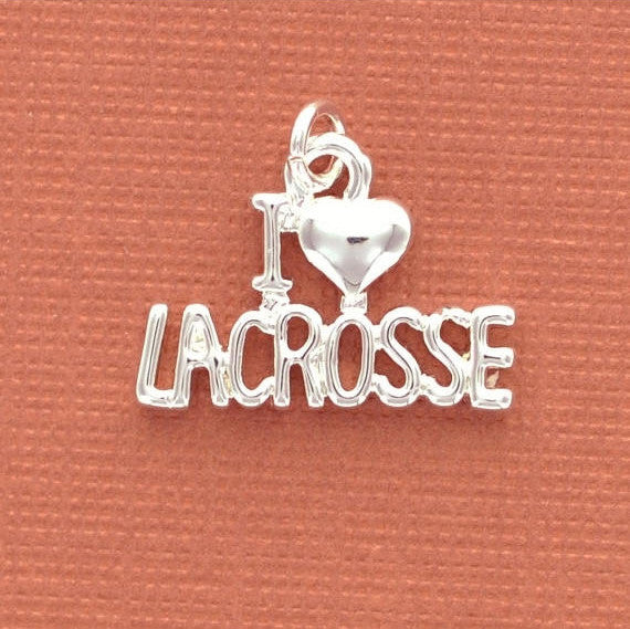 Silver Plated I LOVE Lacrosse Charm Pendant  chs1313