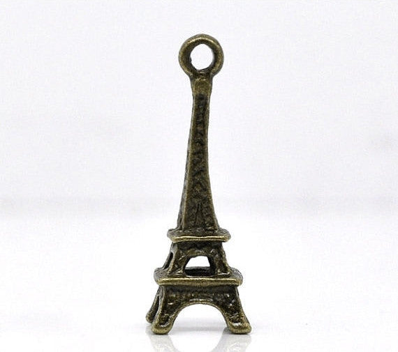 10 Short 3D Antique Bronze Tone Paris France EIFFEL Tower Charm Pendants 24x9mm. Chb0024