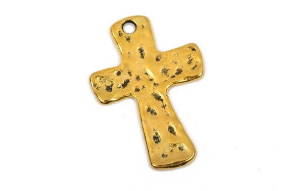 4 Hammered Gold Cross Pendant Charms, oxidized bright gold, large 1-3/4" long chg0445