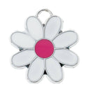 4 Silver Pink DAISY FLOWER Metal Charm Pendants, 1"  che0475