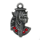 5 EGYPTIAN PHARAOH Queen Charm Pendants, Gunmetal Charms, Red Rhinestones Egyptian Goddess Charms, cho0138