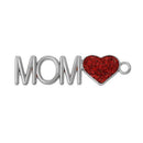 4 Silver Tone Red Glitter Enamel "MOM" Heart Charm Pendants  che0388