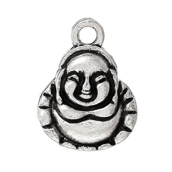 10 Antiqued Silver Sitting BUDDHA Maitreya Charm Pendants chs1042