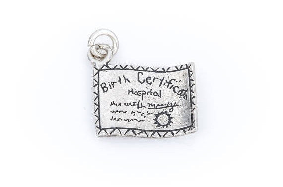 BIRTH CERTIFICATE Sterling Silver Charm Pendant,  pms0190