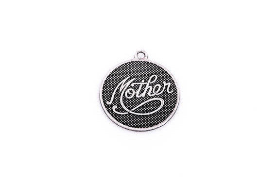 Round MOTHER Disc Vintage BEAU Sterling Silver Charm Pendant,  pms0214