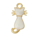 4 Gold Plated White Enamel CAT KITTEN Charm Pendants, 23mm  chg0260