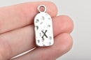 5 Letter X Monogram Initial Letter Stamped Rectangle Tag Charms, Hammered Antiqued Silver Tone Metal, 27x12mm, chs2622