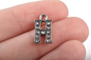 4 Letter H Monogram Initial Letter Charms, Rhinestones embedded in silver metal, 15mm (5/8"), chs2632