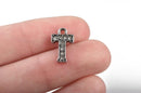 4 Letter T Monogram Initial Letter Charms, Rhinestones embedded in silver metal, 15mm (5/8"), chs2643