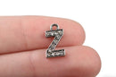 4 Letter Z Monogram Initial Letter Charms, Rhinestones embedded in silver metal, 15mm (5/8"), chs2650