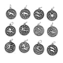 12 Antiqued Silver Metal ZODIAC SIGN Charm Pendants, 1 of each design,  chs1536