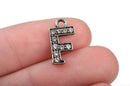4 Letter F Monogram Initial Letter Charms, Rhinestones embedded in silver metal, 15mm (5/8"), chs2630