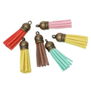 30 Suede Tassels with antiqued bronze topper, 1-1/2" long pink brown orange mint green yellow, cho0102