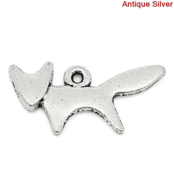 10 Silver Pewter FOX Charm Pendants chs0776