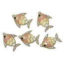 5 FISH Charms or Pendants . Gold Plated with enamel and rhinestone accents, 3/4" chg0308