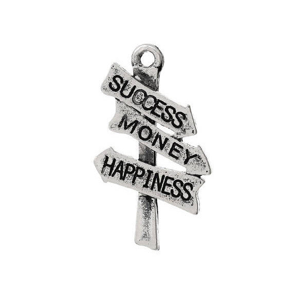 5 Antique Silver "Success, Money, Happiness" Signpost Charm Pendants chs1444