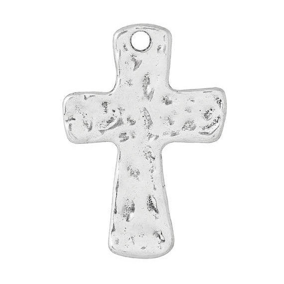 20 Hammered Silver Cross Pendant Charms, large 1-3/4" long chs1728b