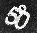 6 Number 50 Charms, Silver Plated Pendants, number fifty, chs2134