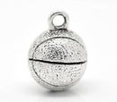 2 Silver Tone Basketball Charm Pendants 19x14mm (3/4"x1/2") . Chs0361