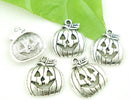 8 pcs. Small Silver Metal PUMPKIN Jack-O-Lantern Charms or Pendants for Halloween  chs0636