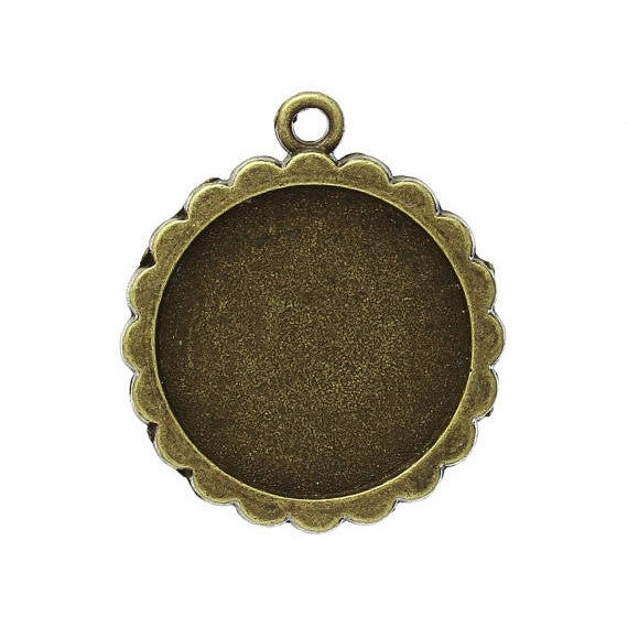 5 Bronze Round Flower Shape CABOCHON SETTING Frame Charm Pendants (fits 20mm round cabs)   chb0265