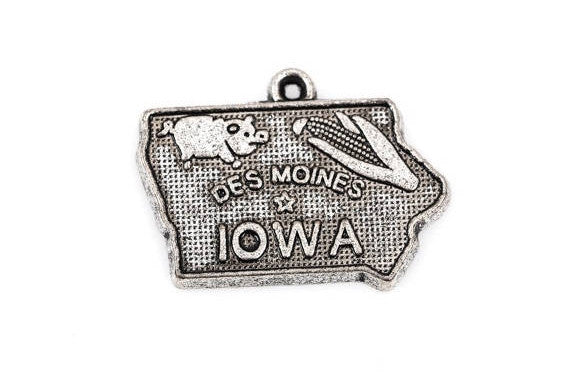 8 IOWA STATE Cutout Charm Pendants, textured silver tone metal, chs1855