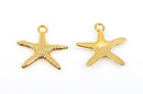 10 Gold STARFISH Charm Pendants  19mm, 3/4" wide  chg0283